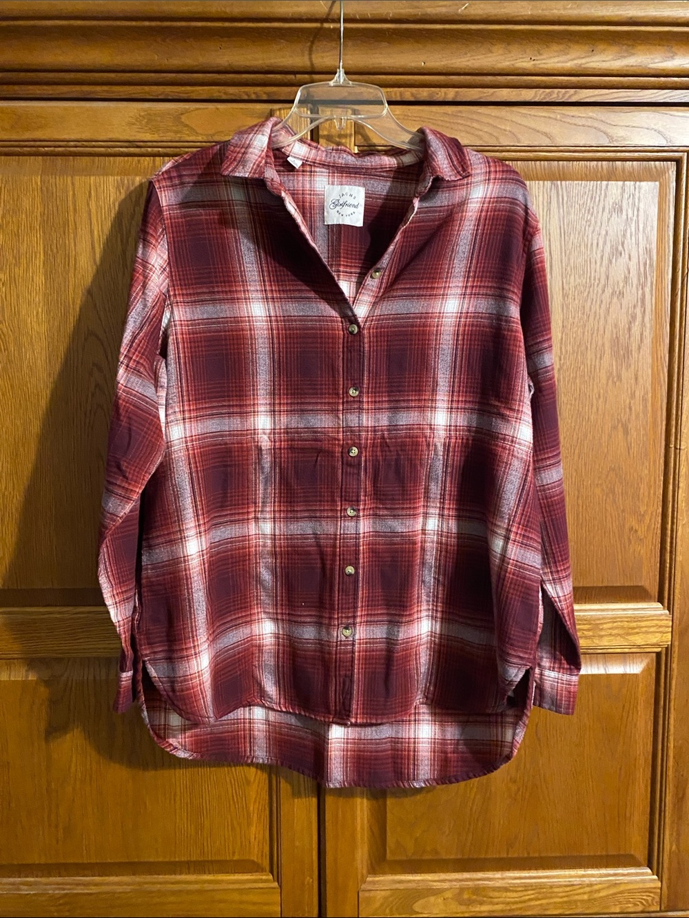 Jachs Burgundy and White Plaid Button-Down Shirt